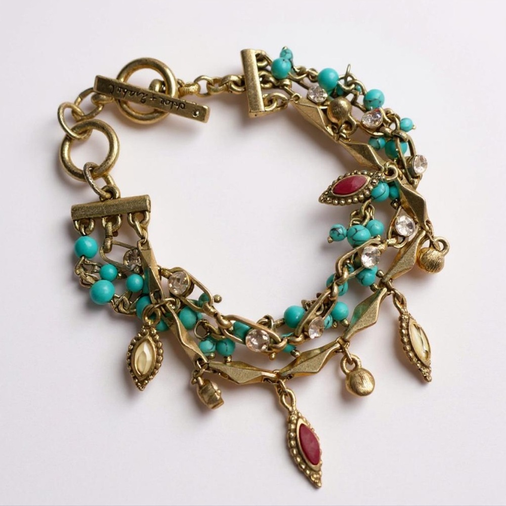 Chloe + Isabel Layered Charm Bracelet | Turquoise Beads - Picture 1 of 7